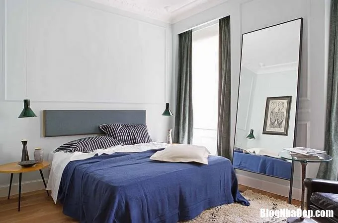Không gian phòng ngủ thêm lãng mạn với sắc màu xanh, xám