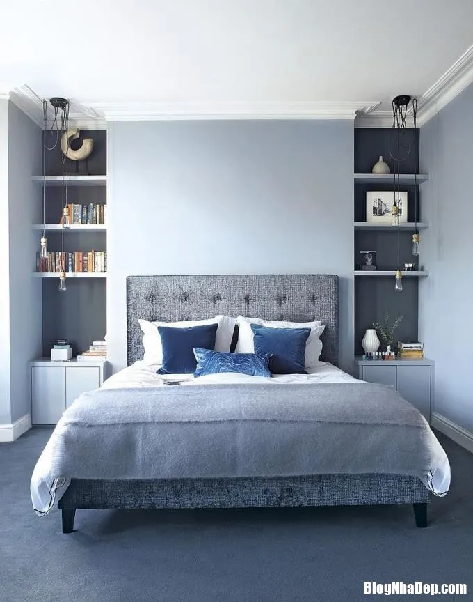 Không gian phòng ngủ thêm lãng mạn với sắc màu xanh, xám