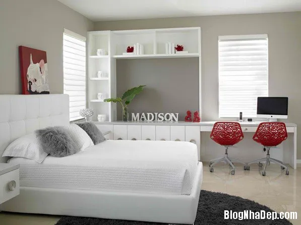 Mẫu phòng ngủ đẹp sang với giường màu trắng